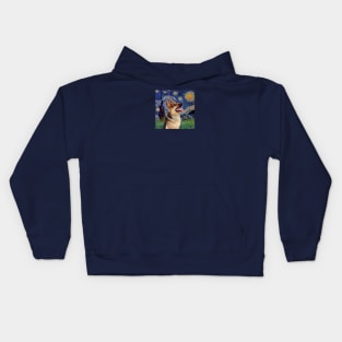 Starry Night by Van Gogh Adapted to Include a German Shepherd Kids Hoodie